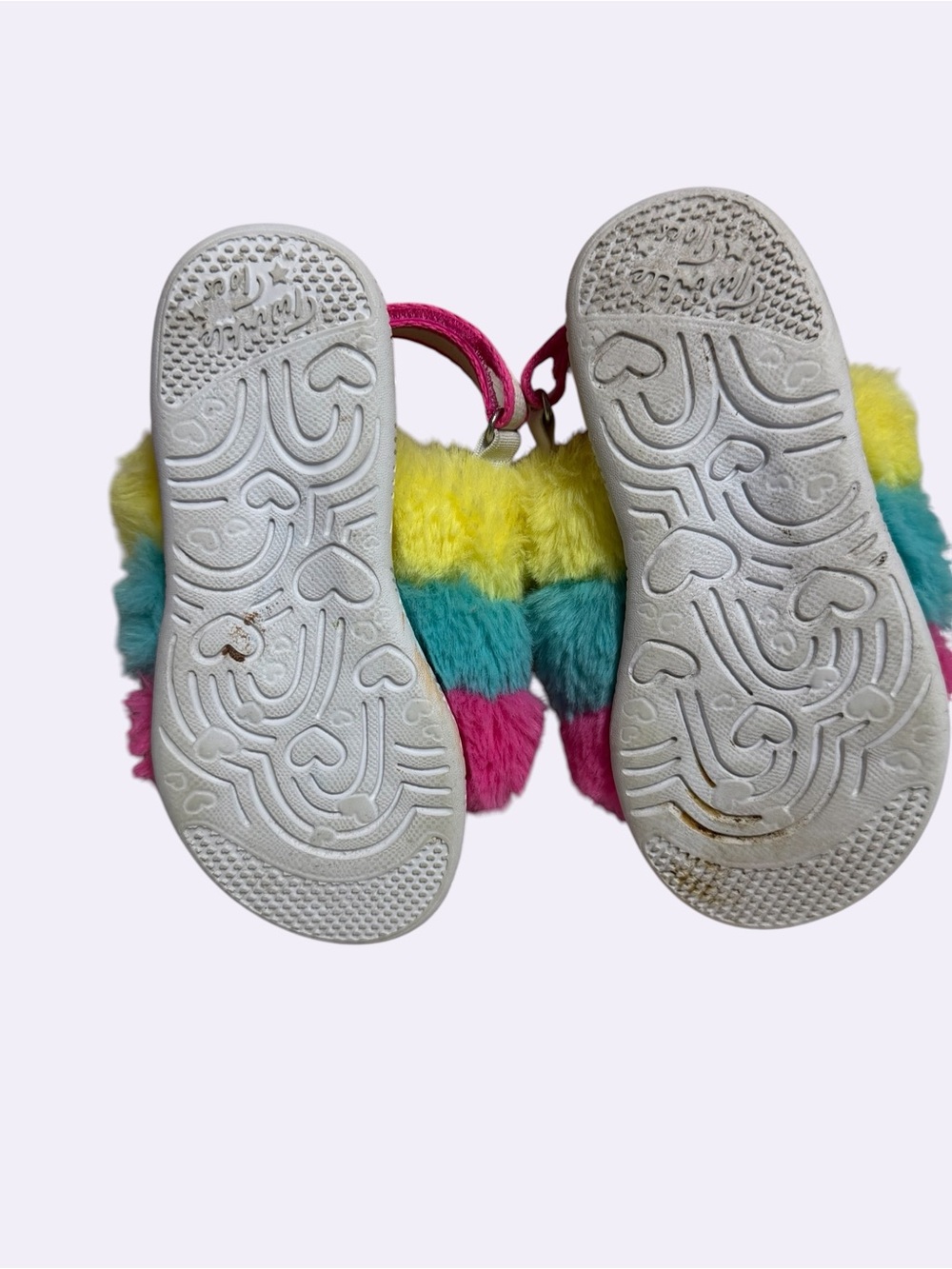 Kids Pink Multi-Color Fuzzy Slide Sandals Toddler Size 10 - Picture 7 of 9